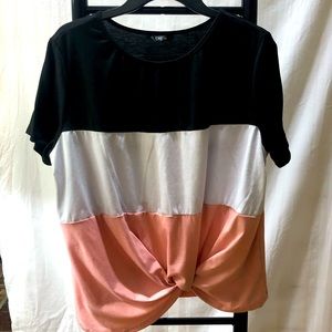 Shein Large color blocked front tied shirt